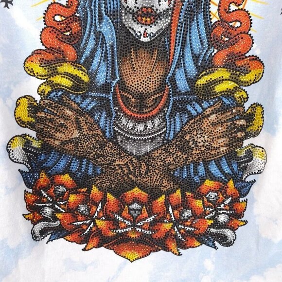 Affliction Sugar Skull T Shirt Mens Size Medium Blue Black Label Rhinestones - Picture 7 of 10